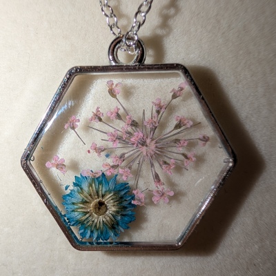 Silver Hexagon Blue & Pink